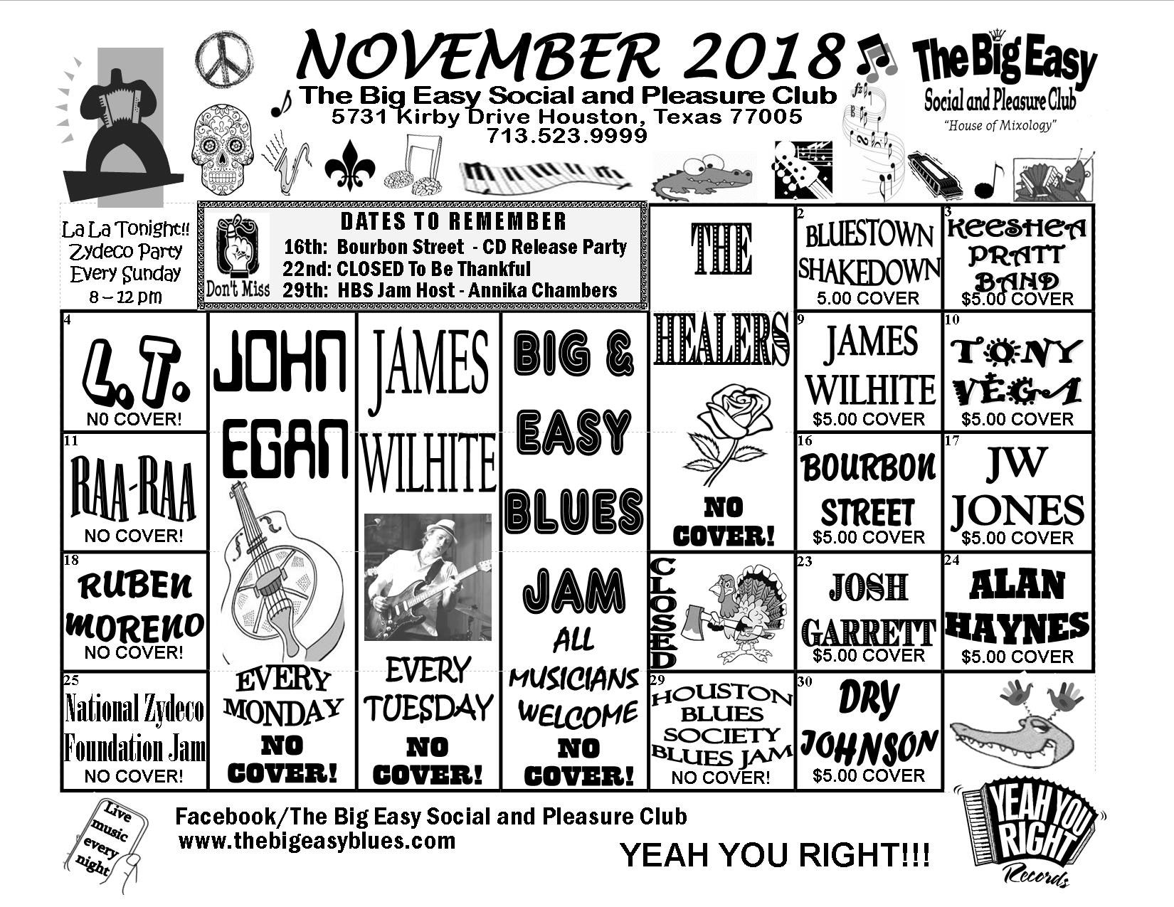 The November 2018 Big Easy Calendar of Events