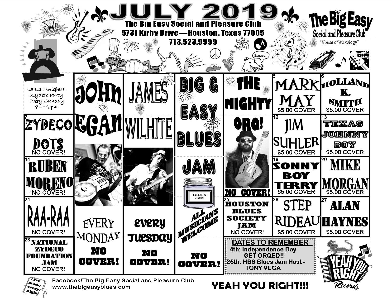 The Big Easy Calendar July 2019